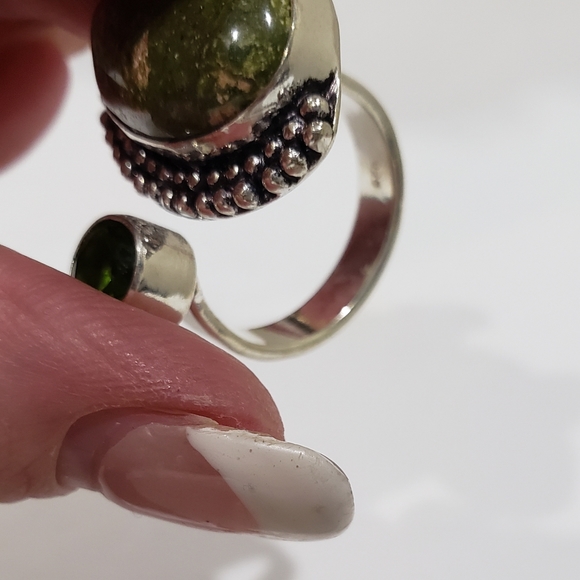 Beautiful, Handmade Unique Unakite Peridot Gem 925 Ring - Picture 7 of 15